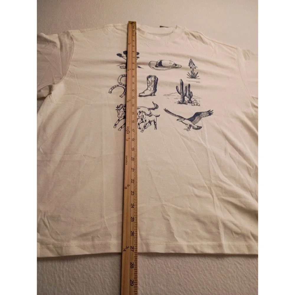 Levis Men's Western Graphic TShirt Cream Blue Cowboy Boot Cactus Eagle Small NWT